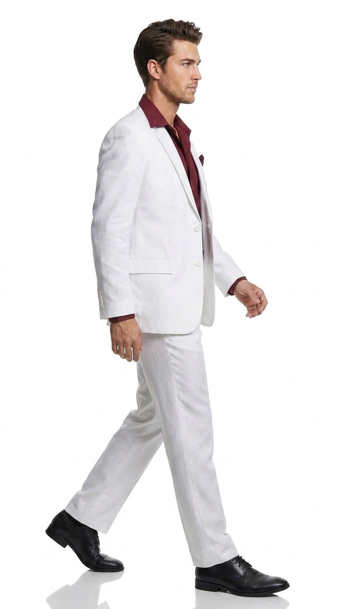 Men’s White Scarface Inspired Suit with Red Shirt, Tony Montana Style Costume Party Suit