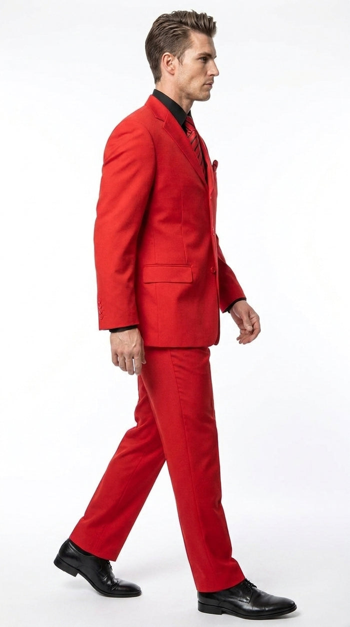 G-Men Men’s Red Super 120s Suit, Solid Color Formal Wedding Prom Business Dress Suit