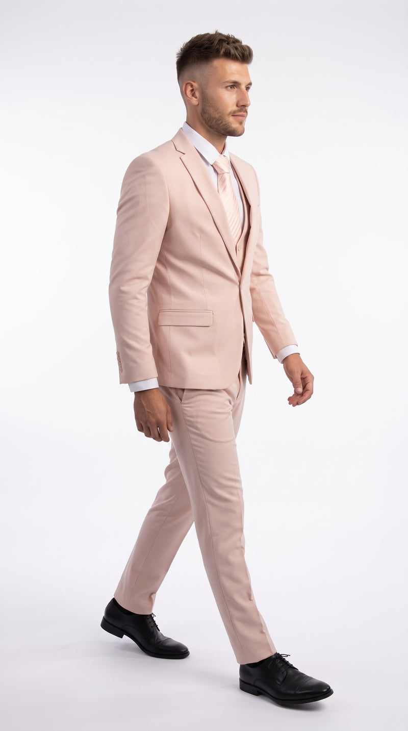 Men’s Blush Pink 1 Button Peak Lapel Suit, Wedding and Prom Formal Suit