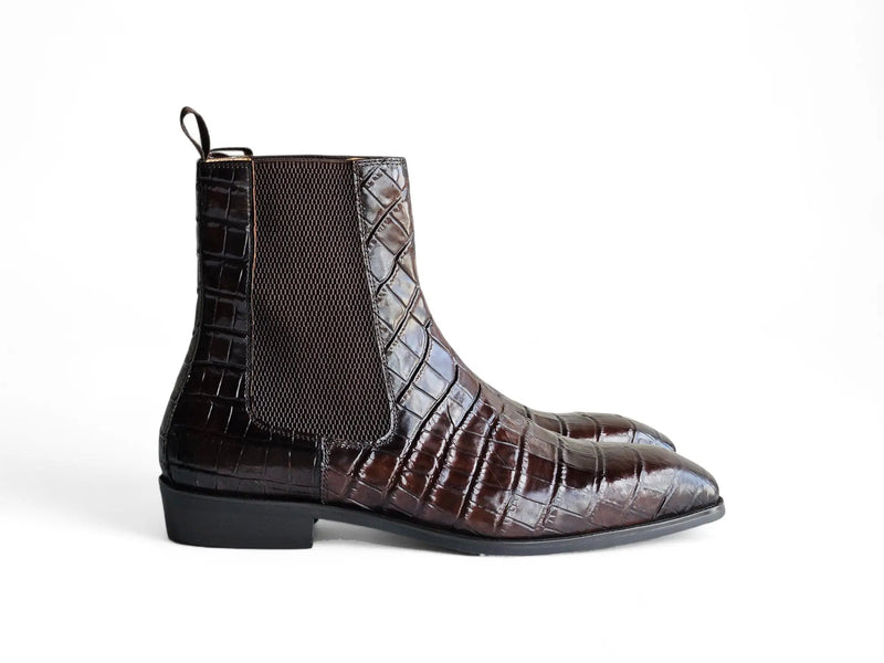Carrucci Crocodile Embossed Leather Chelsea Boot
