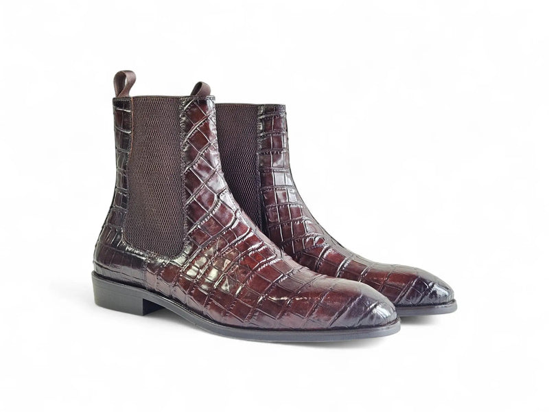 Carrucci Crocodile Embossed Leather Chelsea Boot