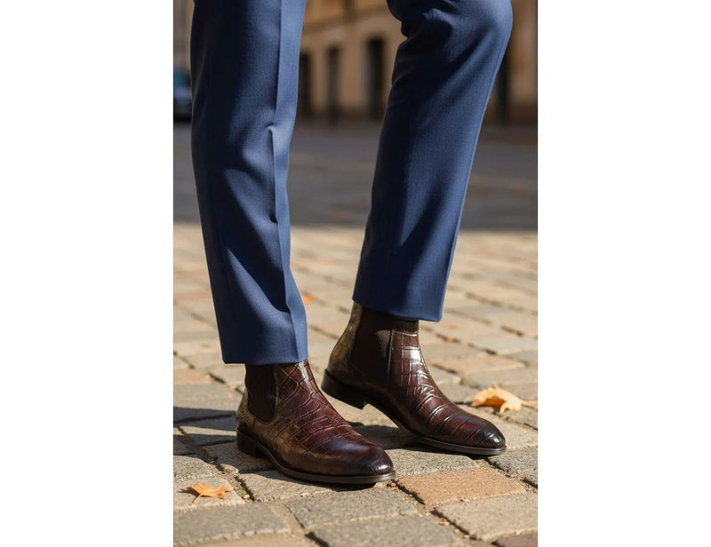 Carrucci Crocodile Embossed Leather Chelsea Boot