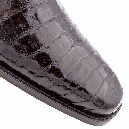 Men's Anderson brown crocodile lace-up shoes. Genuine crocodile leather with glossy finish and pointed toe. Durable black rubber sole.
