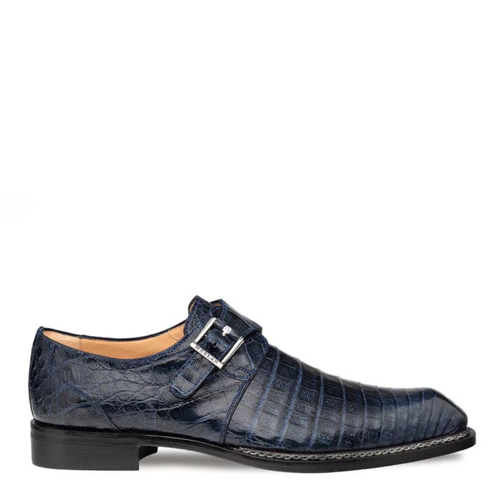 Gigolo Blue Genuine Crocodile Monk Strap by Mezlan – Luxury Exotic Men's Dress Shoe Made in Spain