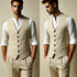 Five Button Besom Pocket Men's Tan Chambray Slim Fit Suit Separates Vest