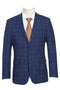 Mens Plaid Suit - Patterned Business Suit - Mens Designer Two Button Slim Fit Notch Lapel Suit In Dark Blue Windowpane Plaid Weave