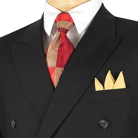 Ramses Collection - Black Regular Fit Double Breasted 2 Piece Suit with Flexible Elastic Waistband