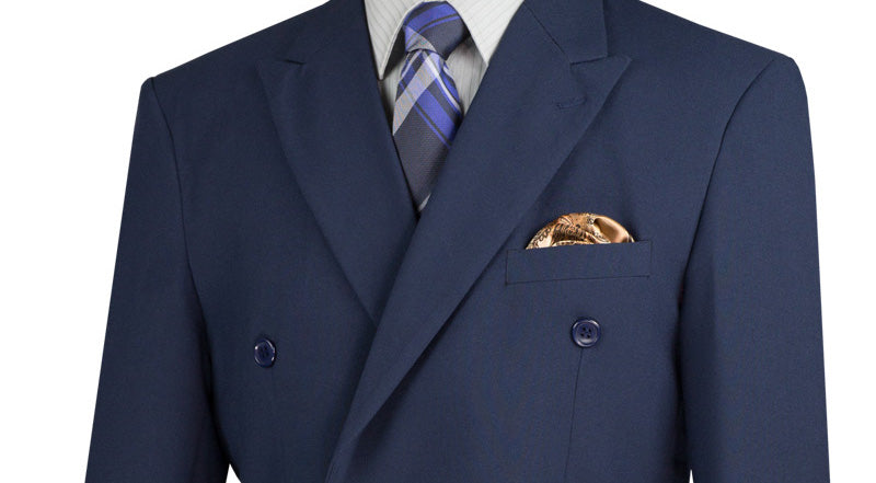 Ramses Collection - Navy Regular Fit Double Breasted 2 Piece Suit with Flexible Elastic Waistband