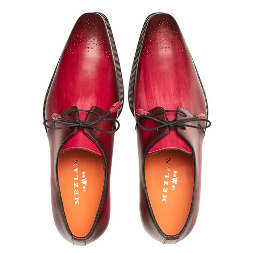 Men's Principe Burgundy/Red Patina Leather Derby Shoes by Mezlan – Handcrafted Luxury, Made in Spain