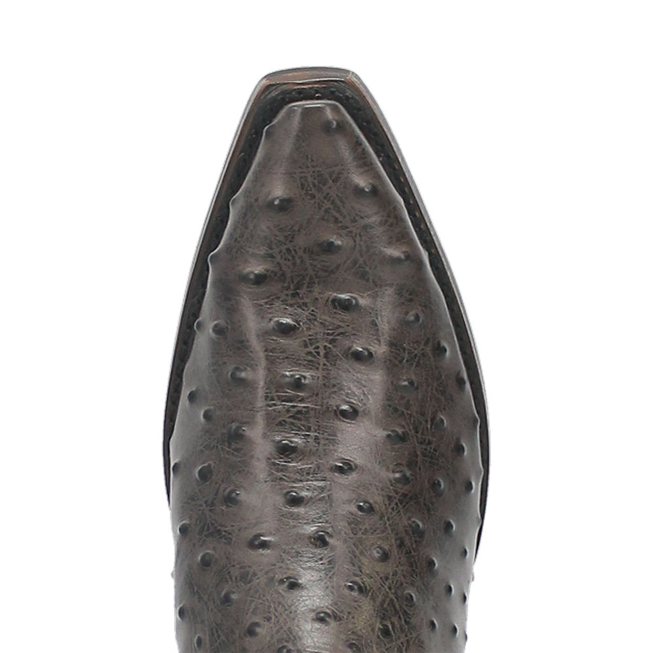 Dingo's black cowboy boot with a textured, dark leather upper and snip toe. Features a sleek silhouette and a distinctive, raised pattern design for a unique finish.
