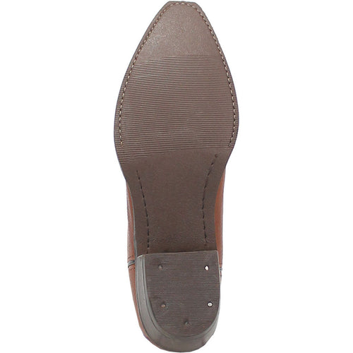 Gold Rush tan leather western boots with a snip toe and a taller design. Smooth brown sole, tapered heel with stitching. Rich tan upper with textured pattern.
