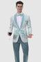 "Teal Prom 2025 Tuxedo Jacket - Men's Wave & Flower Pattern with Studded Shawl Lapel"