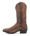 Dan Post Men's Manning Boot: Tall, textured brown leather boot with snake skin look. Pointed toe, swirl stitching on shaft, and pull tabs. Black, flat sole.
