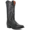 Dan Post Winston black cowboy boots: genuine lizard skin, round toe, tall shaft with detailed stitching. Glossy black finish. Slight heel for structured silhouette.
