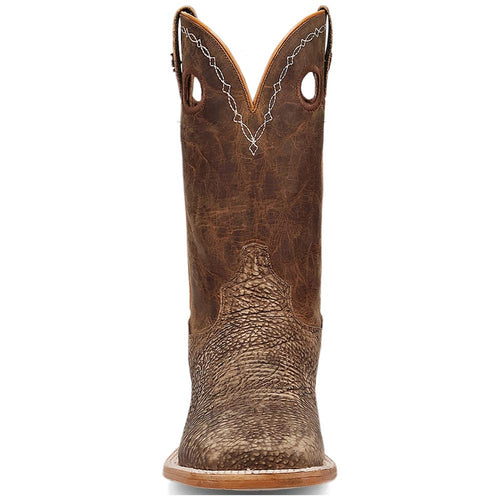 Dan Post Murray men's cowboy boots: brown bison leather, square toe, textured grain. High shaft with scalloped top and pull tabs for easy on/off.

