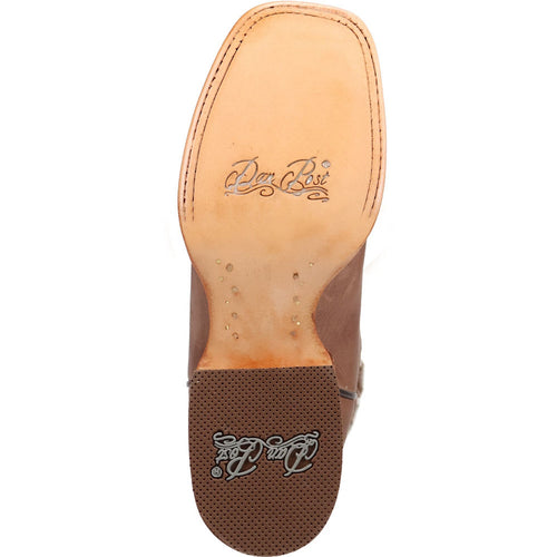 Dan Post Lacey women's tan leather western boot. Square toe, smooth tan leather exterior. Features a stamped logo on the tan sole and a structured heel for classic cowboy style.
