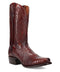 Dan Post Ringold Lizard Boot: Western silhouette with reddish-brown lizard leather. Floral stitching, pointed toe, and stacked heel. Features a comfortable leather lining.
