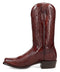Dan Post Ringold men's lizard boots: reddish-brown, smooth lizard skin, tall shaft, pointed toe, curved heel. Decorative stitching. Narrow heel. Textured pattern.
