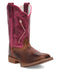 Dan Post Youth Girls Salina Boot: Pink shaft with detailed stitching & flared top. Brown leather foot with rounded toe & contrasting stitch. Square heel for stability.
