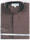 "Men's Dark Brown Classic Banded Collar French Front Dress Shirt"