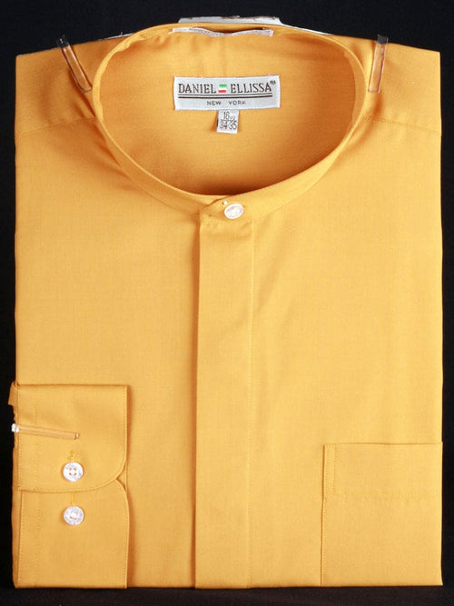 Men's Honey Gold Classic Banded Collar Dress Shirt - French Front Style