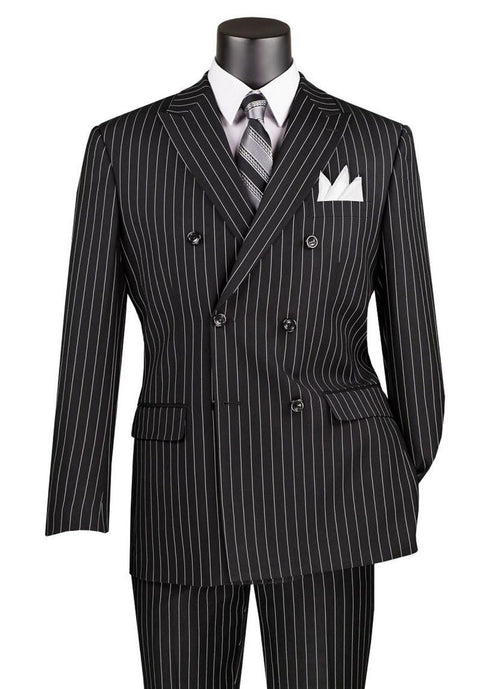 Rockefeller Collection - Double Breasted Stripe Suit Black Regular Fit 2 Piece