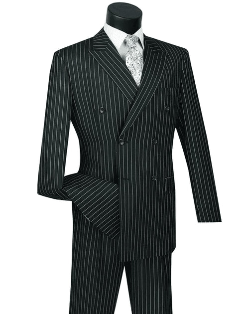 Mens Pimp Suit -Gangster Suit - Mobster Suit - Mafia Suit For Mens Double Breasted Gangster Pinstripe Suit in Black