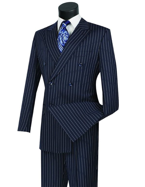 Mens Suits - Gangster Suit - Mobster Suit - Mafia Suit For Mens Double Breasted Gangster Pinstripe Suit in Navy Blue