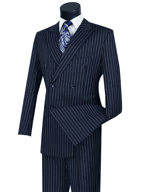 Mens Pimp Suit -Gangster Suit - Mobster Suit - Mafia Suit For Mens Double Breasted Gangster Pinstripe Suit in Navy Blue