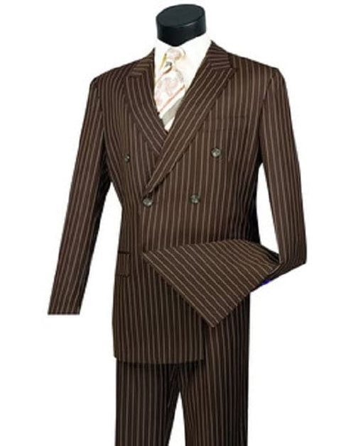 Mens Pimp Suit -Gangster Suit - Mobster Suit - Mafia Suit For Mens Double Breasted Gangster Pinstripe Suit in Brown