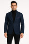Mens Dark Blue Denim Casual Blazer with Notch Lapel and Single Button Closure