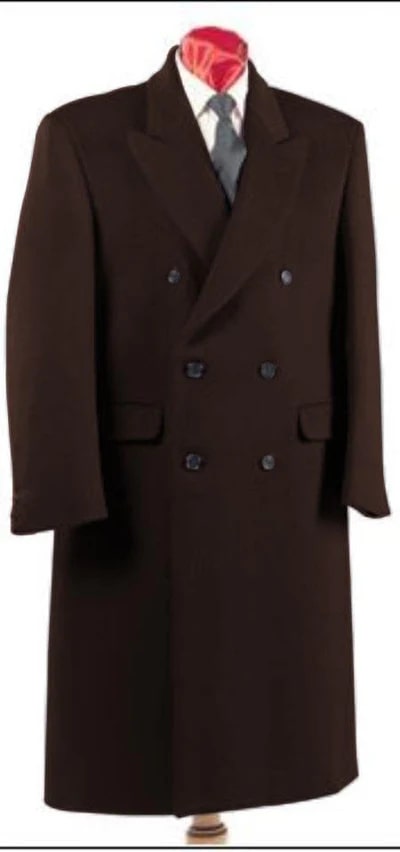 Mens Black Overcoat - Black Double Breasted Overcoat - Full length Brown Topcoat in Australian Wool Fabric in 7 Colors