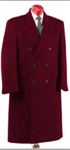 Mens  Overcoat -  Double Breasted Overcoat - Full length Dark Burgundy Topcoat in Australian Wool Fabric in 7 Colors