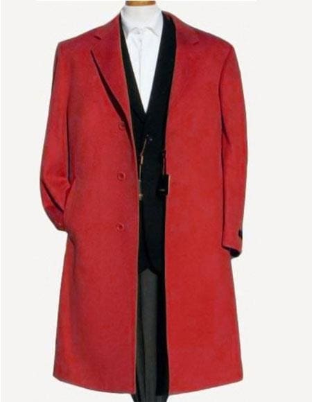 Men's Dark Red Soft Finest Wool 3 Buttons Overcoat