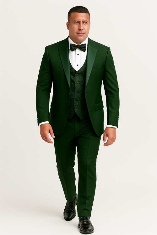 Dark Green Tuxedo - Men's Modern Fit Wedding & Prom Shawl Matching Hunter Green Tuxedo