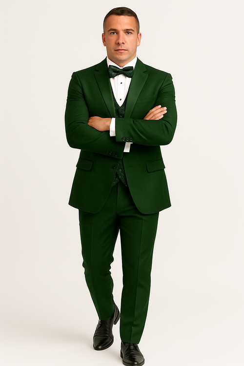 Dark Green Tuxedo - Men's Modern Fit Wedding & Prom Shawl Matching Hunter Green Tuxedo