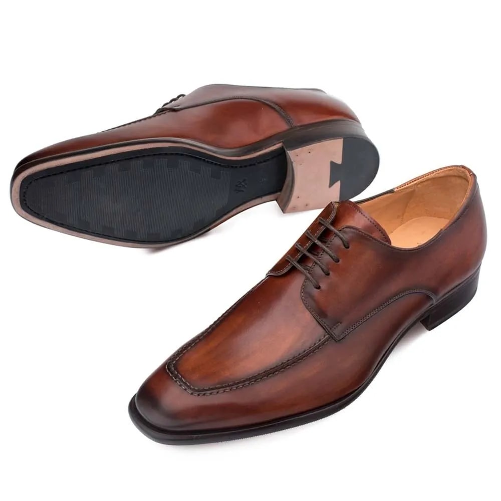 Mezlan Coventry Men’s Apron Oxford – Dark Cognac Calfskin Leather, Handmade in Spain