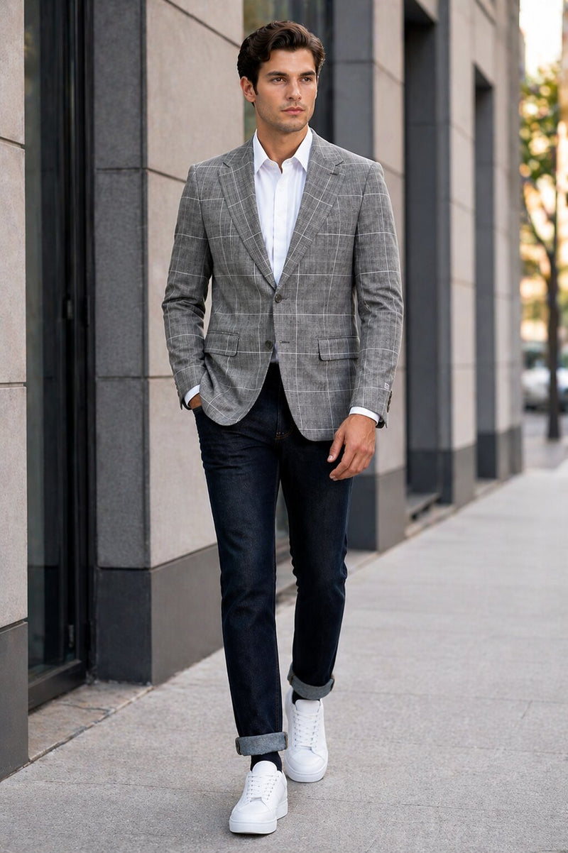 Stacy Adams Men's Hybrid Fit Sport Coat - Windowpane Plaid