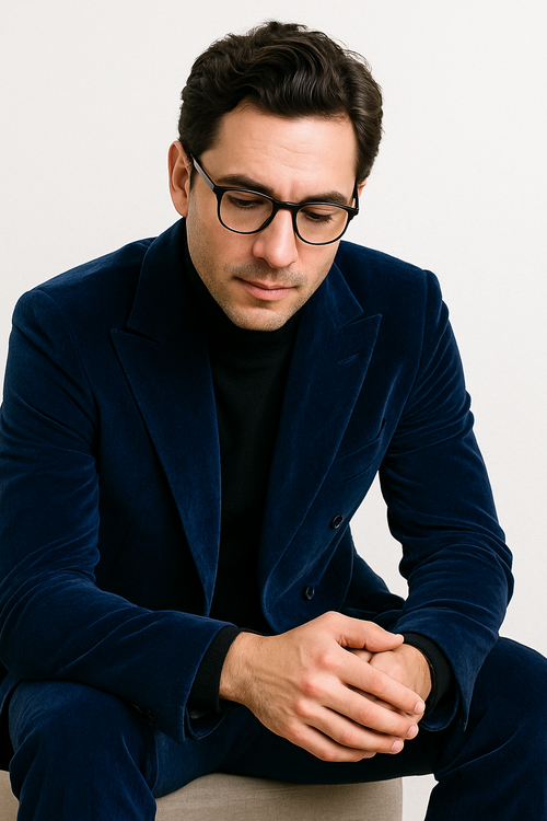 Mens Double Breasted Suits Slim Fitted - Velvet Suit - Winter Fabric Dark Royal Suit