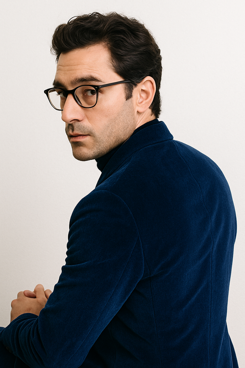 Mens Double Breasted Suits Slim Fitted - Velvet Suit - Winter Fabric Dark Royal Suit