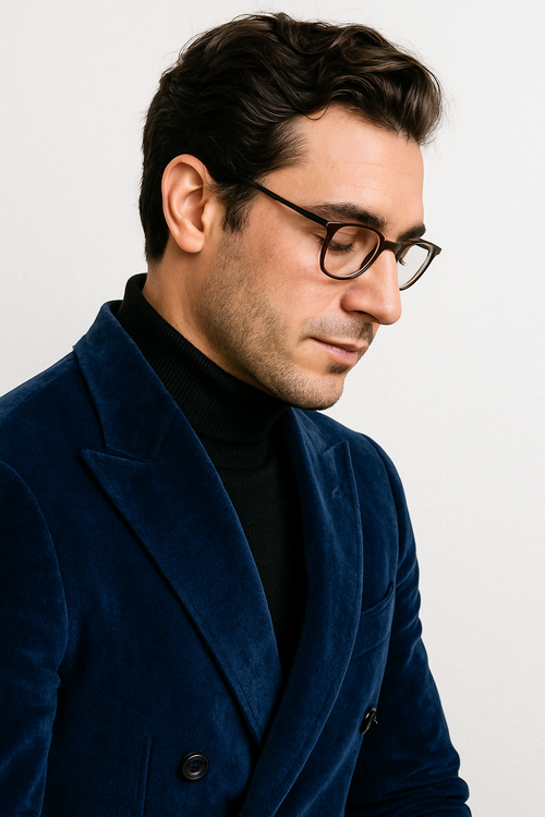 Mens Double Breasted Suits Slim Fitted - Velvet Suit - Winter Fabric Dark Royal Suit