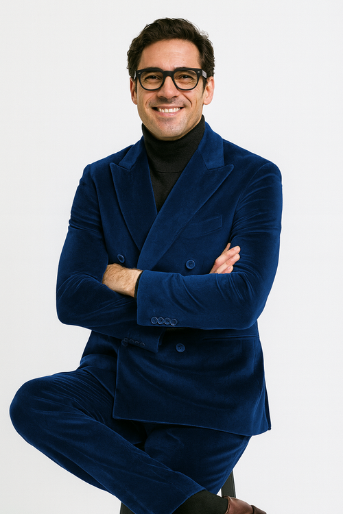 Mens Double Breasted Suits Slim Fitted - Velvet Suit - Winter Fabric Dark Royal Suit