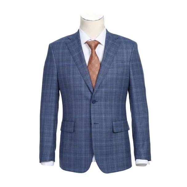 Designer Brand - Wool Stretch Single Breasted Slim Fit Denim Blue Glen