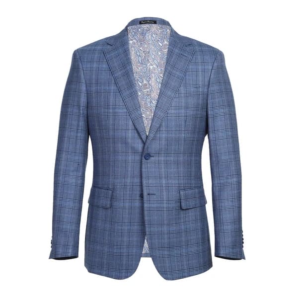 Designer Brand - Wool Stretch Single Breasted Slim Fit Denim Blue Glen