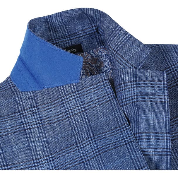 Designer Brand - Wool Stretch Single Breasted Slim Fit Denim Blue Glen