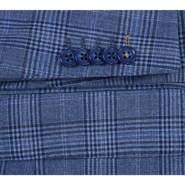 Designer Brand - Wool Stretch Single Breasted Slim Fit Denim Blue Glen