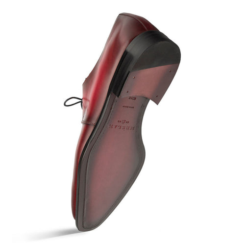 Principe Burgundy/Rust Patina Calfskin Derby Shoes by Mezlan – Handcrafted in Spain