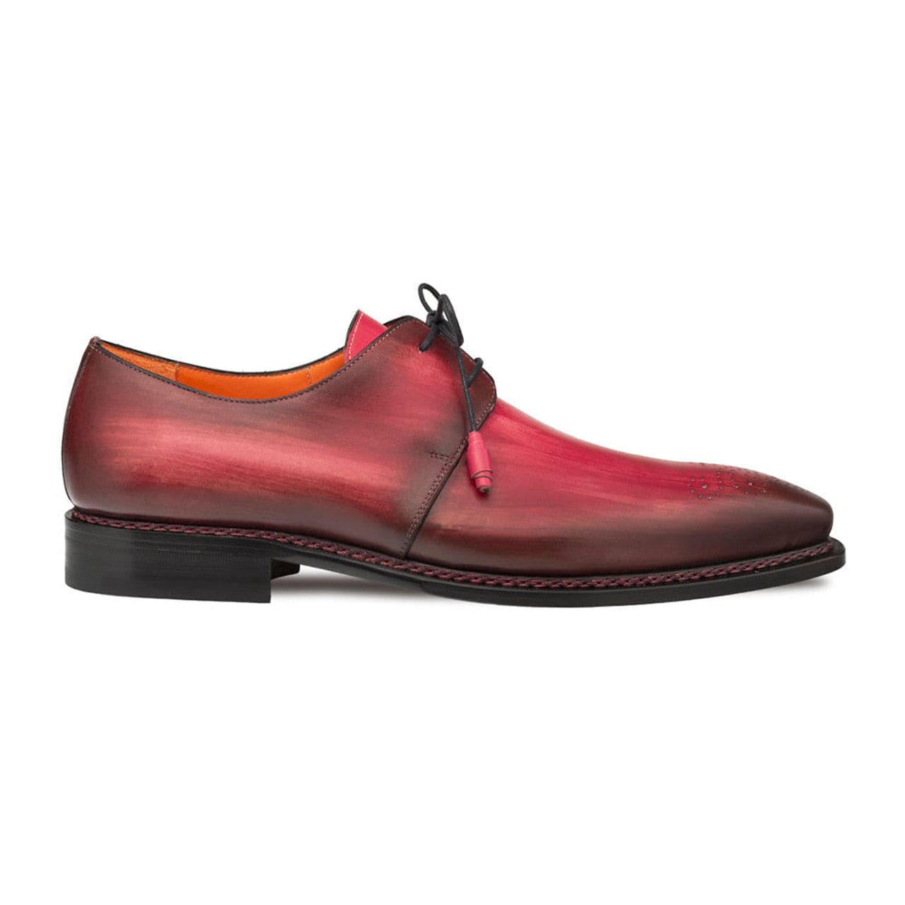 Principe Burgundy/Rust Patina Calfskin Derby Shoes by Mezlan – Handcrafted in Spain