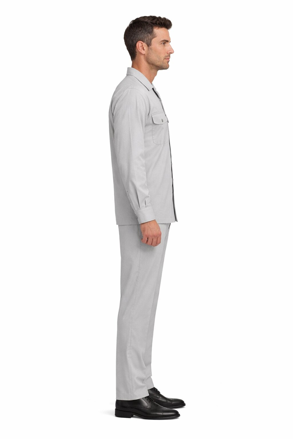 Mens Luxury Grey Wool Two-Piece Leisure Walking Suit