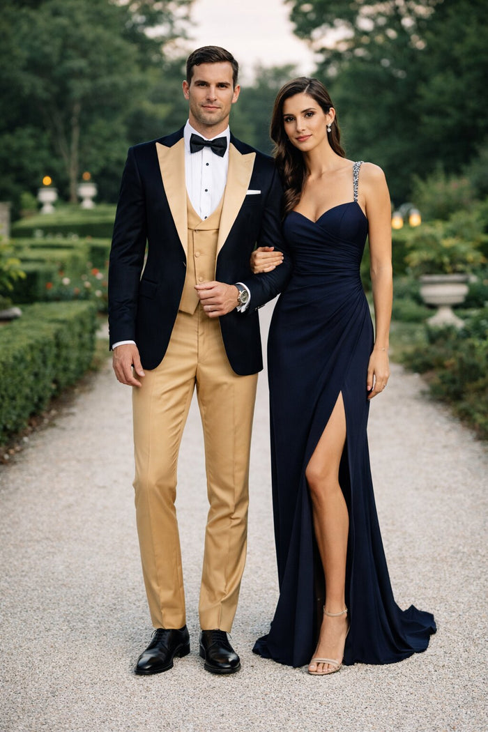 Statement Mens Champagne 3 Piece Modern Fit Designer Tuxedo